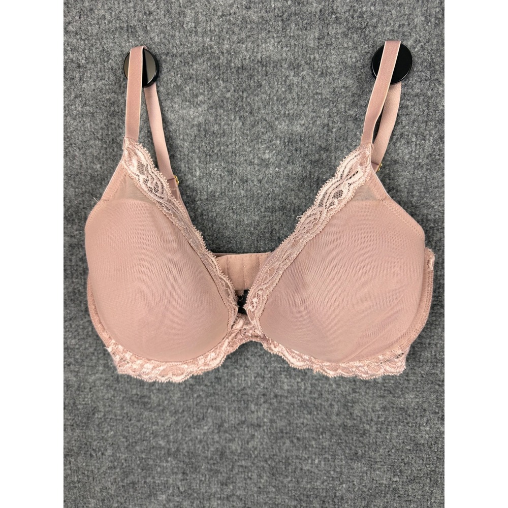 Natori Bliss Perfection Lace Trim Contour Underwire Bra Sexy Rose Pink 36D EUC